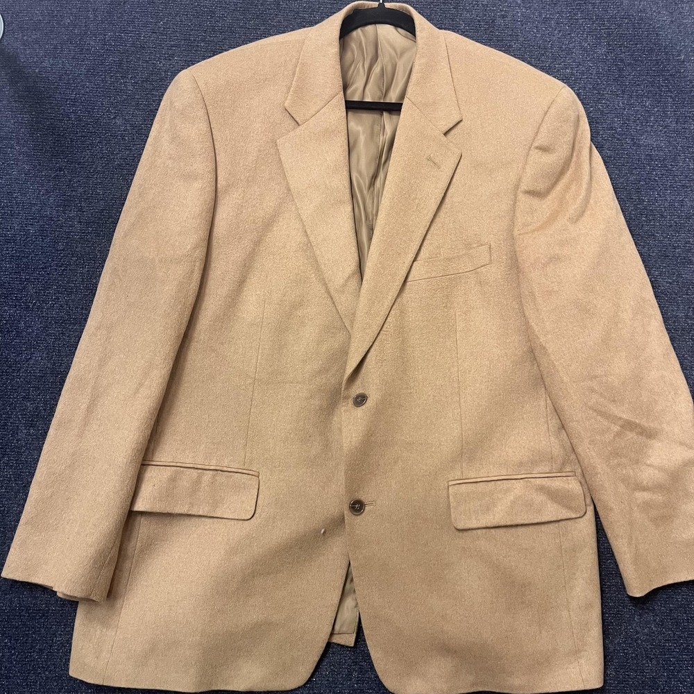 100% Camelhair‎ Blazer Mens 46 Beige Solid 2 Button Sport Coat Jacket Classic